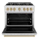 ZLINE Autograph Edition 36 in. 5.2 cu. ft. Classic Gas Range with 6 Burner Cooktop and Convection Gas Oven in DuraSnow® Stainless Steel with White Matte Door and Champagne Bronze Accents (CGRSZ-WM-36-CB) view 4