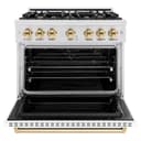 ZLINE Autograph Edition 36 in. 5.2 cu. ft. Classic Gas Range with 6 Burner Cooktop and Convection Gas Oven in DuraSnow® Stainless Steel with White Matte Door and Polished Gold Accents (CGRSZ-WM-36-G) view 4