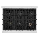 ZLINE Autograph Edition 36 in. 5.2 cu. ft. Classic Gas Range with 6 Burner Cooktop and Convection Gas Oven in DuraSnow® Stainless Steel with White Matte Door and Polished Gold Accents (CGRSZ-WM-36-G) view 7