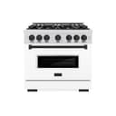 ZLINE Autograph Edition 36 in. 5.2 cu. ft. Classic Gas Range with 6 Burner Cooktop and Convection Gas Oven in DuraSnow® Stainless Steel with White Matte Door and Matte Black Accents (CGRSZ-WM-36-MB) view 2