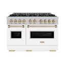 ZLINE Autograph Edition 48 in. 6.7 cu. ft. Classic Double Oven Gas Range with 8 Burner Cooktop in DuraSnow® Stainless Steel with White Matte Doors and Champagne Bronze Accents (CGRSZ-WM-48-CB) view 2