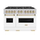 ZLINE Autograph Edition 48 in. 6.7 cu. ft. Classic Double Oven Gas Range with 8 Burner Cooktop in DuraSnow® Stainless Steel with White Matte Doors and Champagne Bronze Accents (CGRSZ-WM-48-CB) view 4