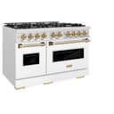 ZLINE Autograph Edition 48 in. 6.7 cu. ft. Classic Double Oven Gas Range with 8 Burner Cooktop in DuraSnow® Stainless Steel with White Matte Doors and Champagne Bronze Accents (CGRSZ-WM-48-CB) view 5