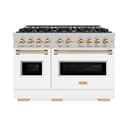 ZLINE Autograph Edition 48 in. 6.7 cu. ft. Classic Double Oven Gas Range with 8 Burner Cooktop in DuraSnow® Stainless Steel with White Matte Doors and Polished Gold Accents (CGRSZ-WM-48-G) view 2