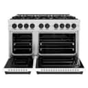 ZLINE Autograph Edition 48 in. 6.7 cu. ft. Classic Double Oven Gas Range with 8 Burner Cooktop in DuraSnow® Stainless Steel with White Matte Doors and Matte Black Accents (CGRSZ-WM-48-MB) view 3