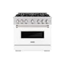 ZLINE 36 in. 5.2 cu. ft. Classic Gas Range with 6 Burner Cooktop and Convection Gas Oven in Stainless Steel with White Matte Door (CGR-WM-36) view 2
