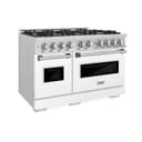 ZLINE 48 in. 6.7 cu. ft. Classic Double Oven Gas Range with 8 Burner Cooktop in Stainless Steel with White Matte Doors (CGR-WM-48) view 1