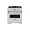 ZLINE Autograph Edition 30 in. 4.2 cu. ft. Classic Gas Range with 4 Burner Cooktop and Convection Gas Oven in Stainless Steel and Polished Gold Accents (CGRZ-30-G) view 2
