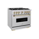 ZLINE Autograph Edition 36 in. 5.2 cu. ft. Classic Gas Range with 6 Burner Cooktop and Convection Gas Oven in Stainless Steel and Champagne Bronze Accents (CGRZ-36-CB) view 1