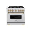 ZLINE Autograph Edition 36 in. 5.2 cu. ft. Classic Gas Range with 6 Burner Cooktop and Convection Gas Oven in Stainless Steel and Champagne Bronze Accents (CGRZ-36-CB) view 2