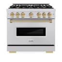 ZLINE Autograph Edition 36 in. 5.2 cu. ft. Classic Gas Range with 6 Burner Cooktop and Convection Gas Oven in Stainless Steel and Champagne Bronze Accents (CGRZ-36-CB) view 5