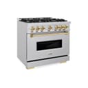 ZLINE Autograph Edition 36 in. 5.2 cu. ft. Classic Gas Range with 6 Burner Cooktop and Convection Gas Oven in Stainless Steel and Polished Gold Accents (CGRZ-36-G) view 1