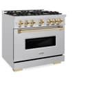 ZLINE Autograph Edition 36 in. 5.2 cu. ft. Classic Gas Range with 6 Burner Cooktop and Convection Gas Oven in Stainless Steel and Polished Gold Accents (CGRZ-36-G) view 3