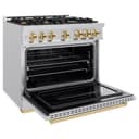 ZLINE Autograph Edition 36 in. 5.2 cu. ft. Classic Gas Range with 6 Burner Cooktop and Convection Gas Oven in Stainless Steel and Polished Gold Accents (CGRZ-36-G) view 4