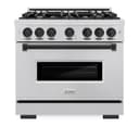 ZLINE Autograph Edition 36 in. 5.2 cu. ft. Classic Gas Range with 6 Burner Cooktop and Convection Gas Oven in Stainless Steel and Matte Black Accents (CGRZ-36-MB) view 3