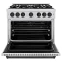 ZLINE Autograph Edition 36 in. 5.2 cu. ft. Classic Gas Range with 6 Burner Cooktop and Convection Gas Oven in Stainless Steel and Matte Black Accents (CGRZ-36-MB) view 4