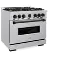 ZLINE Autograph Edition 36 in. 5.2 cu. ft. Classic Gas Range with 6 Burner Cooktop and Convection Gas Oven in Stainless Steel and Matte Black Accents (CGRZ-36-MB) view 5