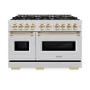 ZLINE Autograph Edition 48 in. 6.7 cu. ft. Classic Double Oven Gas Range with 8 Burner Cooktop in Stainless Steel and Polished Gold Accents (CGRZ-48-G) view 2