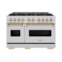 ZLINE Autograph Edition 48 in. 6.7 cu. ft. Classic Double Oven Gas Range with 8 Burner Cooktop in Stainless Steel and Polished Gold Accents (CGRZ-48-G) view 4