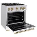 ZLINE Autograph Edition 30 in. 4.2 cu. ft. Classic Gas Range with 4 Burner Cooktop and Convection Gas Oven in Stainless Steel with White Matte Door and Champagne Bronze Accents (CGRZ-WM-30-CB) view 6