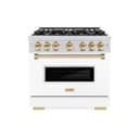 ZLINE Autograph Edition 36 in. 5.2 cu. ft. Classic Gas Range with 6 Burner Cooktop and Convection Gas Oven in Stainless Steel with White Matte Door and Polished Gold Accents (CGRZ-WM-36-G) view 2
