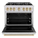 ZLINE Autograph Edition 36 in. 5.2 cu. ft. Classic Gas Range with 6 Burner Cooktop and Convection Gas Oven in Stainless Steel with White Matte Door and Polished Gold Accents (CGRZ-WM-36-G) view 4