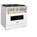 ZLINE Autograph Edition 36 in. 5.2 cu. ft. Classic Gas Range with 6 Burner Cooktop and Convection Gas Oven in Stainless Steel with White Matte Door and Polished Gold Accents (CGRZ-WM-36-G) view 5