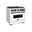 ZLINE Autograph Edition 36 in. 5.2 cu. ft. Classic Gas Range with 6 Burner Cooktop and Convection Gas Oven in Stainless Steel with White Matte Door and Matte Black Accents (CGRZ-WM-36-MB) view 1