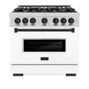 ZLINE Autograph Edition 36 in. 5.2 cu. ft. Classic Gas Range with 6 Burner Cooktop and Convection Gas Oven in Stainless Steel with White Matte Door and Matte Black Accents (CGRZ-WM-36-MB) view 3