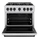 ZLINE Autograph Edition 36 in. 5.2 cu. ft. Classic Gas Range with 6 Burner Cooktop and Convection Gas Oven in Stainless Steel with White Matte Door and Matte Black Accents (CGRZ-WM-36-MB) view 4