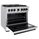 ZLINE Autograph Edition 36 in. 5.2 cu. ft. Classic Gas Range with 6 Burner Cooktop and Convection Gas Oven in Stainless Steel with White Matte Door and Matte Black Accents (CGRZ-WM-36-MB) view 6