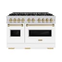 ZLINE Autograph Edition 48 in. 6.7 cu. ft. Classic Double Oven Gas Range with 8 Burner Cooktop in Stainless Steel with White Matte Doors and Champagne Bronze Accents (CGRZ-WM-48-CB) view 2