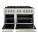 ZLINE Autograph Edition 48 in. 6.7 cu. ft. Classic Double Oven Gas Range with 8 Burner Cooktop in Stainless Steel with White Matte Doors and Champagne Bronze Accents (CGRZ-WM-48-CB) view 4