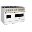 ZLINE Autograph Edition 48 in. 6.7 cu. ft. Classic Double Oven Gas Range with 8 Burner Cooktop in Stainless Steel with White Matte Doors and Champagne Bronze Accents (CGRZ-WM-48-CB) view 5