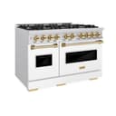 ZLINE Autograph Edition 48 in. 6.7 cu. ft. Classic Double Oven Gas Range with 8 Burner Cooktop in Stainless Steel with White Matte Doors and Polished Gold Accents (CGRZ-WM-48-G) view 1