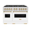ZLINE Autograph Edition 48 in. 6.7 cu. ft. Classic Double Oven Gas Range with 8 Burner Cooktop in Stainless Steel with White Matte Doors and Polished Gold Accents (CGRZ-WM-48-G) view 3