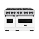 ZLINE Autograph Edition 48 in. 6.7 cu. ft. Classic Double Oven Gas Range with 8 Burner Cooktop in Stainless Steel with White Matte Doors and Matte Black Accents (CGRZ-WM-48-MB) view 2