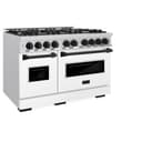 ZLINE Autograph Edition 48 in. 6.7 cu. ft. Classic Double Oven Gas Range with 8 Burner Cooktop in Stainless Steel with White Matte Doors and Matte Black Accents (CGRZ-WM-48-MB) view 5
