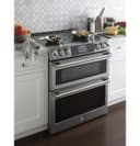 GE Series 30" Slide-In Front Control Induction and Convection Double Oven Range view 1