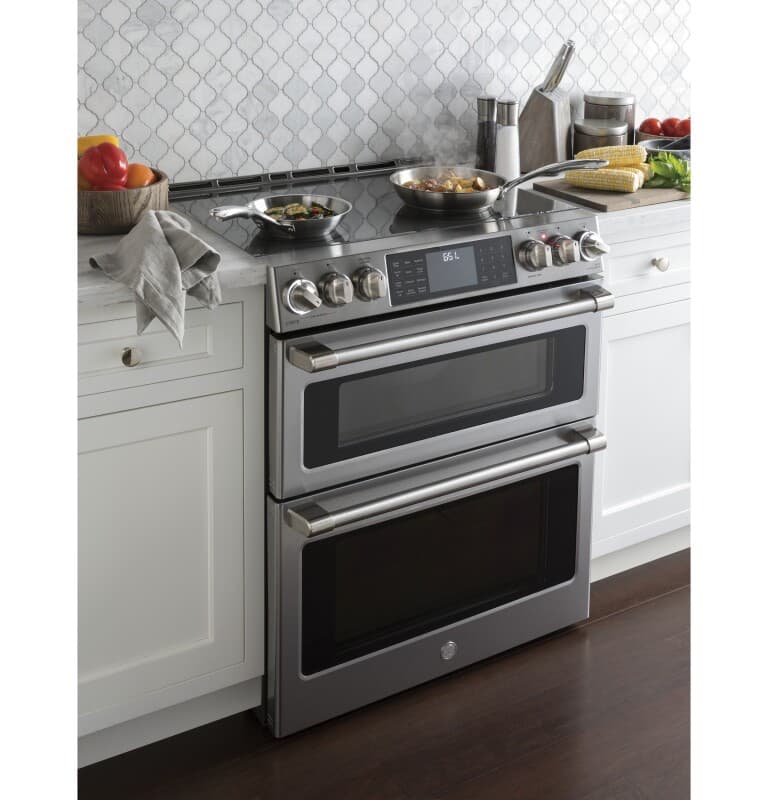 GE Series 30" Slide-In Front Control Induction and Convection Double Oven Range
