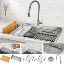 ACQUA 33 in. Drop-In/Undermount 3-Level Workstation Sink with Faucet, Waterfall & Glass Rinser view 1