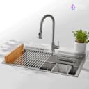 ACQUA 33 in. Drop-In/Undermount 3-Level Workstation Sink with Faucet, Waterfall & Glass Rinser view 2