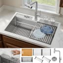 ACQUA 33 in. Drop-In/Undermount 3-Level Workstation Sink with Waterfall Faucet & Glass Rinser view 1
