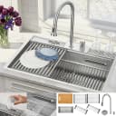 ACQUA 33 in. Drop-In/Undermount 3 Level Workstation Sink with Faucet, Waterfall & Glass Rinser view 1