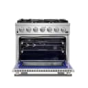 Capriasca 36-Inch Gas Range, Stainless Steel, 6 Brass Burners, 120,000 BTU, Convection Oven, Energy Efficient view 2