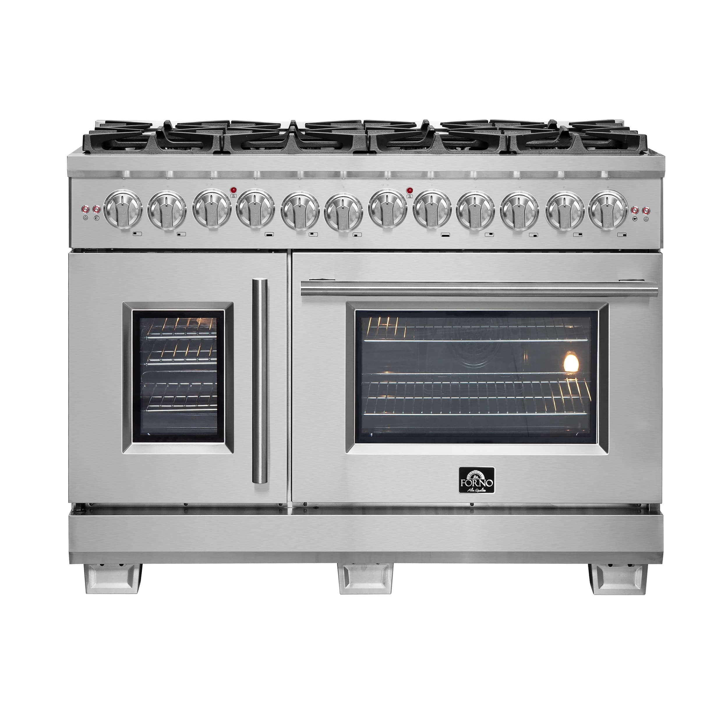 Capriasca 48-Inch Freestanding French Door Dual Fuel Range, 8 Burners, True Convection Oven