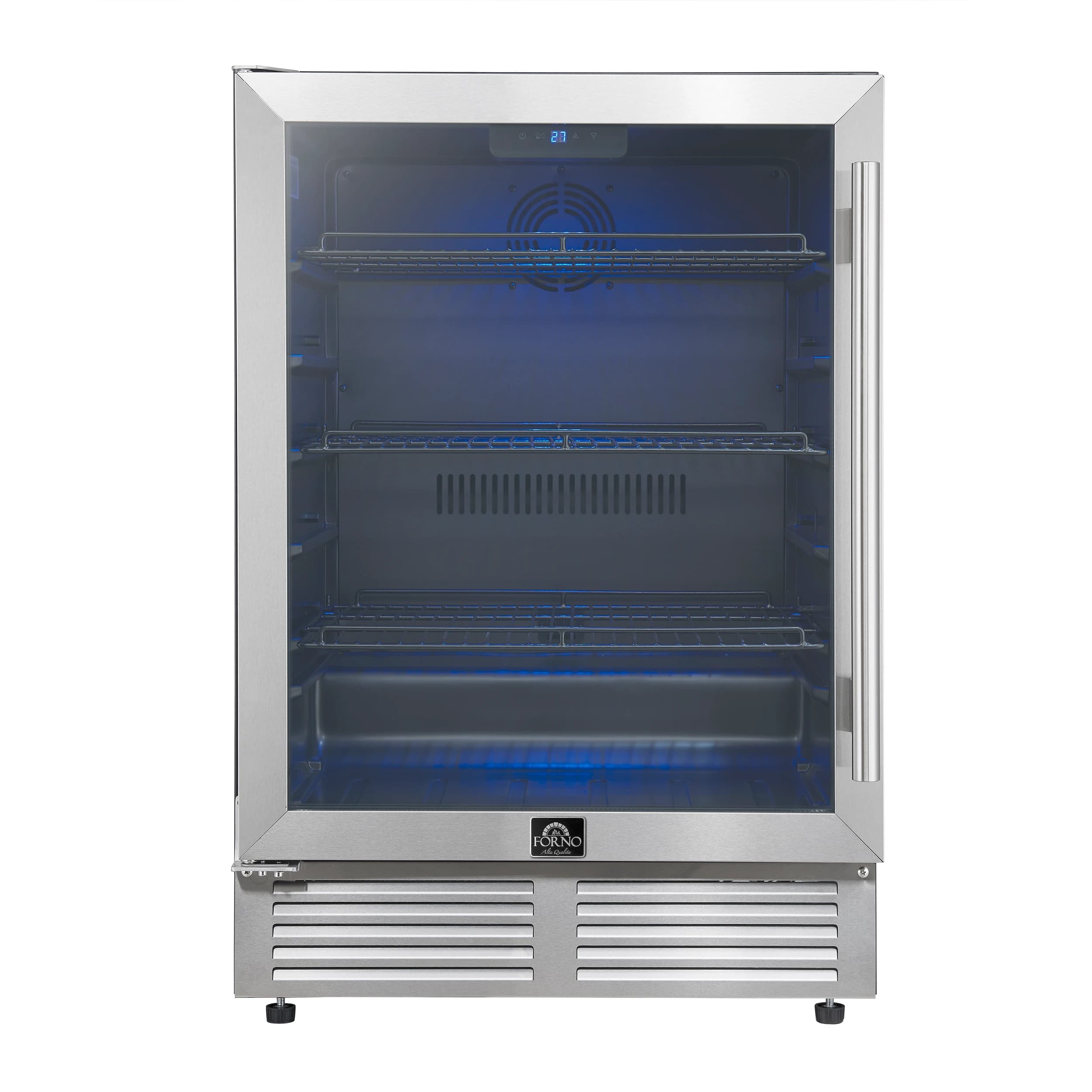 Frescolino 24 Inch Beverage Cooler, Stainless Steel, with LED Lighting, Triple Glass Door, 188 Can Capacity, Built-In or Freestanding