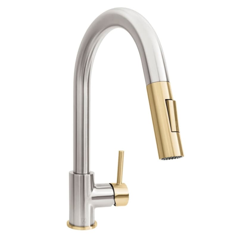 Autograph Edition Gemini Pull Down Single Handle Kitchen Faucet In Brushed Nickel And Champagne Bronze