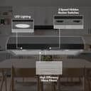 Glacier 36Inch 350 MAX Blower CFM 1.5 Sones Black Range Hood view 2