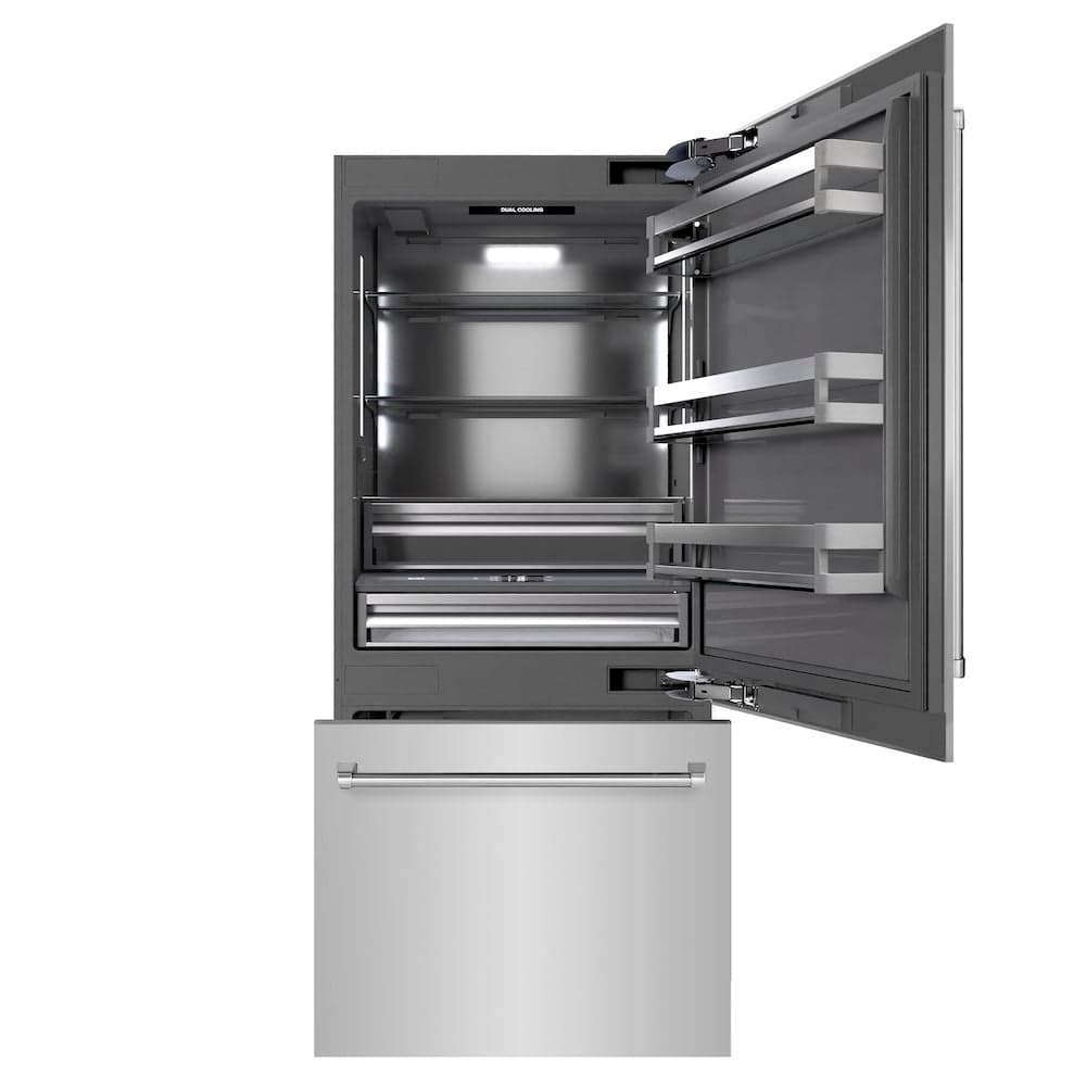 36 In. 19.8 Cu. Ft. Built-in Bottom Freezer Refrigerator With Water Dispenser And Ice Maker In Stainless Steel With Graphite Gray Interior